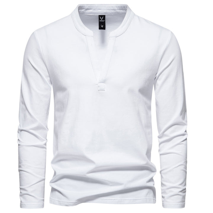 Herren langärmeliges Henleyshirt mit Stehkragen, tiefer V-Öffnung und schmaler Passform Nord Taschen