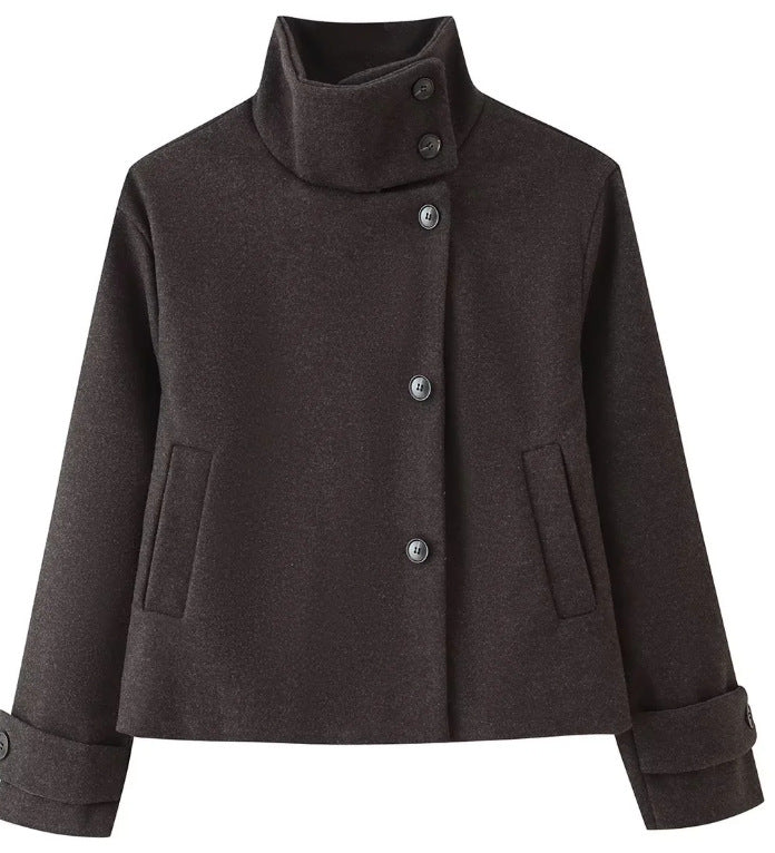Damen Kurzjacke im Boxy‑Cut mit hohem Stehkragen und Hornknöpfen Nord Taschen