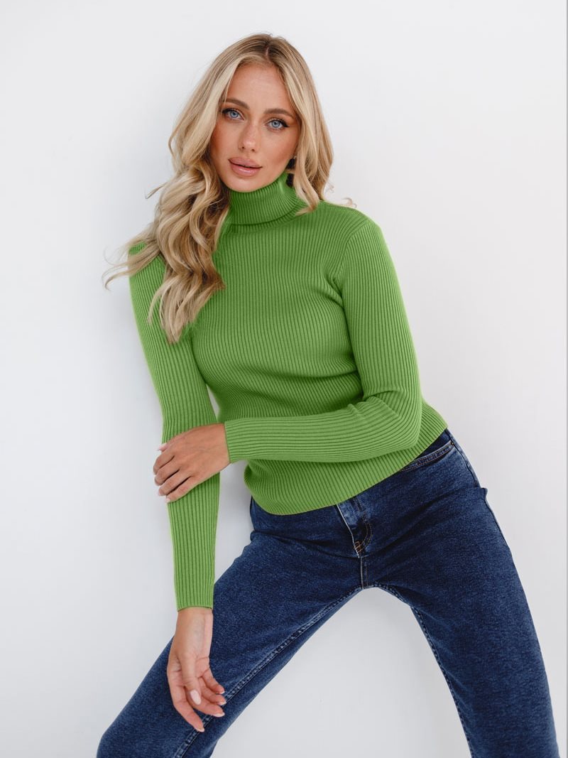 Damen Figurbetonter Rippstrick-Rollkragenpullover Nord Taschen