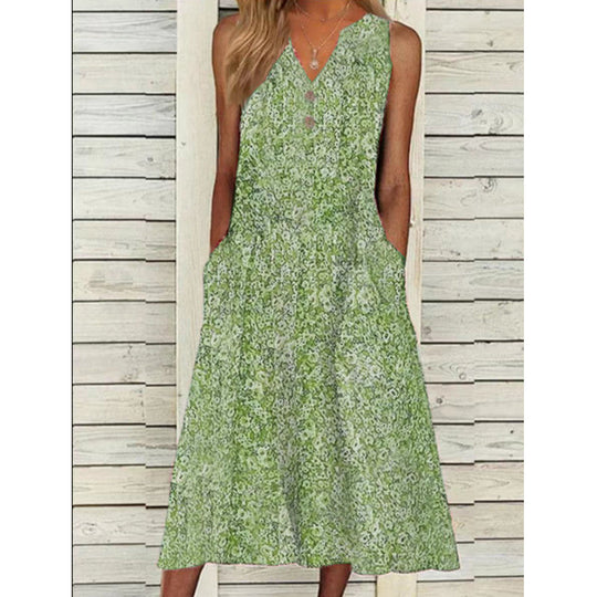 Damen Midi-Kleid mit tiefem V-Ausschnitt, Knopfdetails und praktischen Taschen