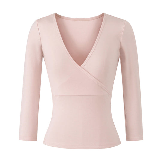 Damen Figurbetontes Wickelshirt aus Stretch‑Jersey mit tiefem V‑Ausschnitt und taillierter Silhouette Nord Taschen