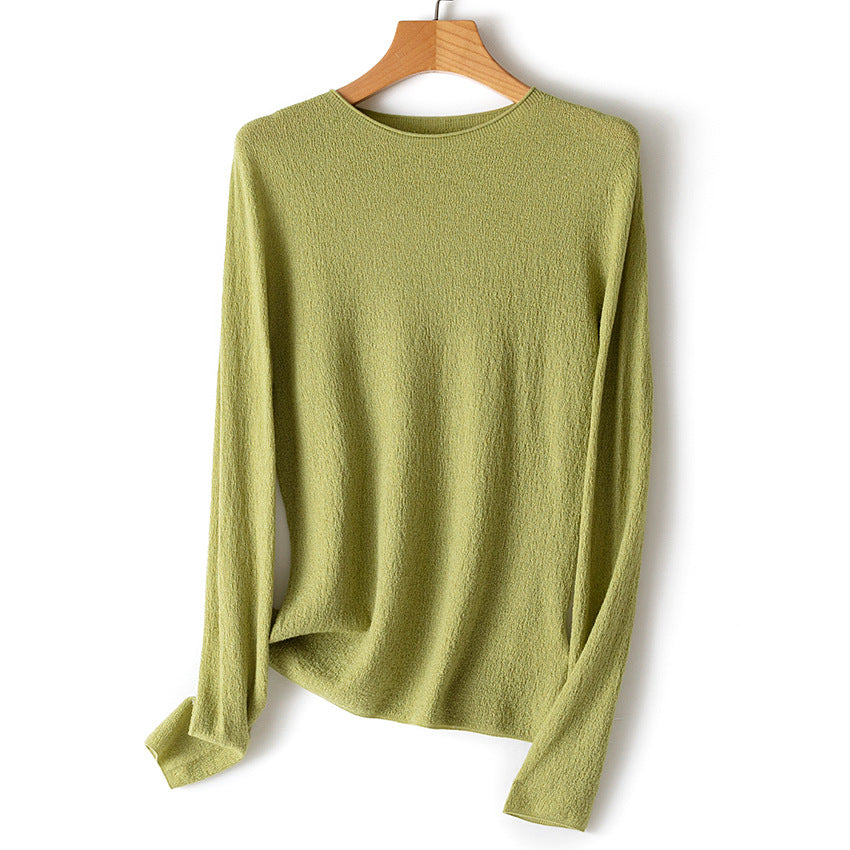 Damen Leichter strukturierter Langarm-Strickpullover mit Rundhals und feiner Crinkle-Optik Nord Taschen
