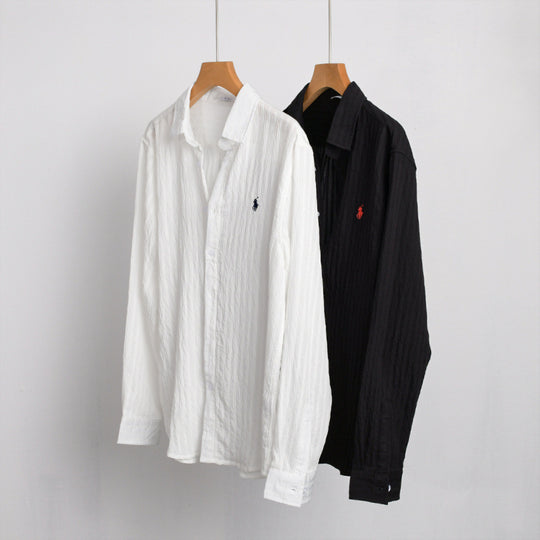Herren Leichtes Baumwoll-Langarmhemd im Layering‑Stil mit feiner Crinkle‑Struktur und Kentkragen Nord Taschen