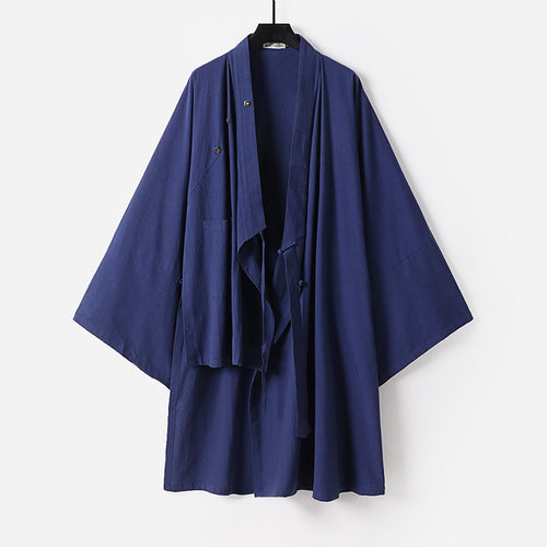 Unisex Oversize-Kimono-Mantel aus Baumwollmix mit weitem Schnitt und Bindegürtel Nord Taschen
