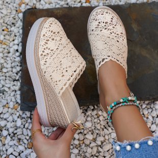 Damen nan gehäkelte Plateau-Slipper mit Jute-Details und Memory-Fußbett Nord Taschen
