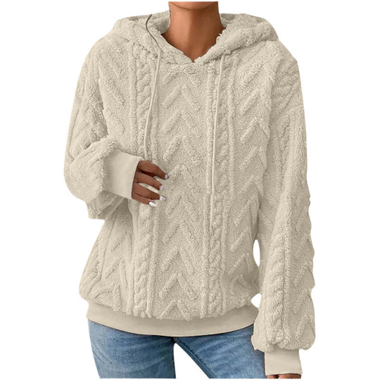 Damen Flauschiger Kapuzenpullover im Zopfmuster mit Oversize-Schnitt Nord Taschen