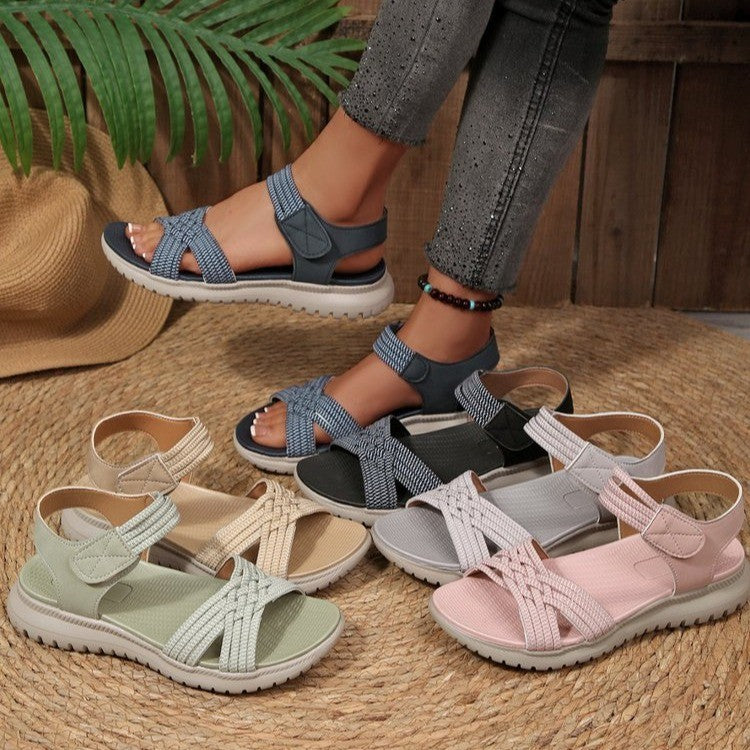 Damen Komfortable Sandalen mit geflochtenen Riemen und elastischem Band Nord Taschen