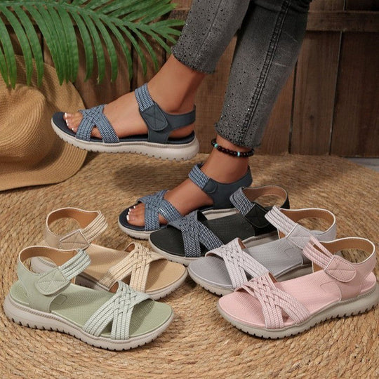 Damen Komfortable Sandalen mit geflochtenen Riemen und elastischem Band Nord Taschen
