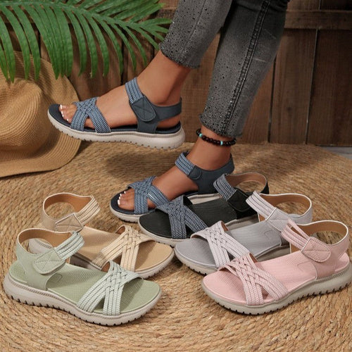 Damen Komfortable Sandalen mit geflochtenen Riemen und elastischem Band Nord Taschen