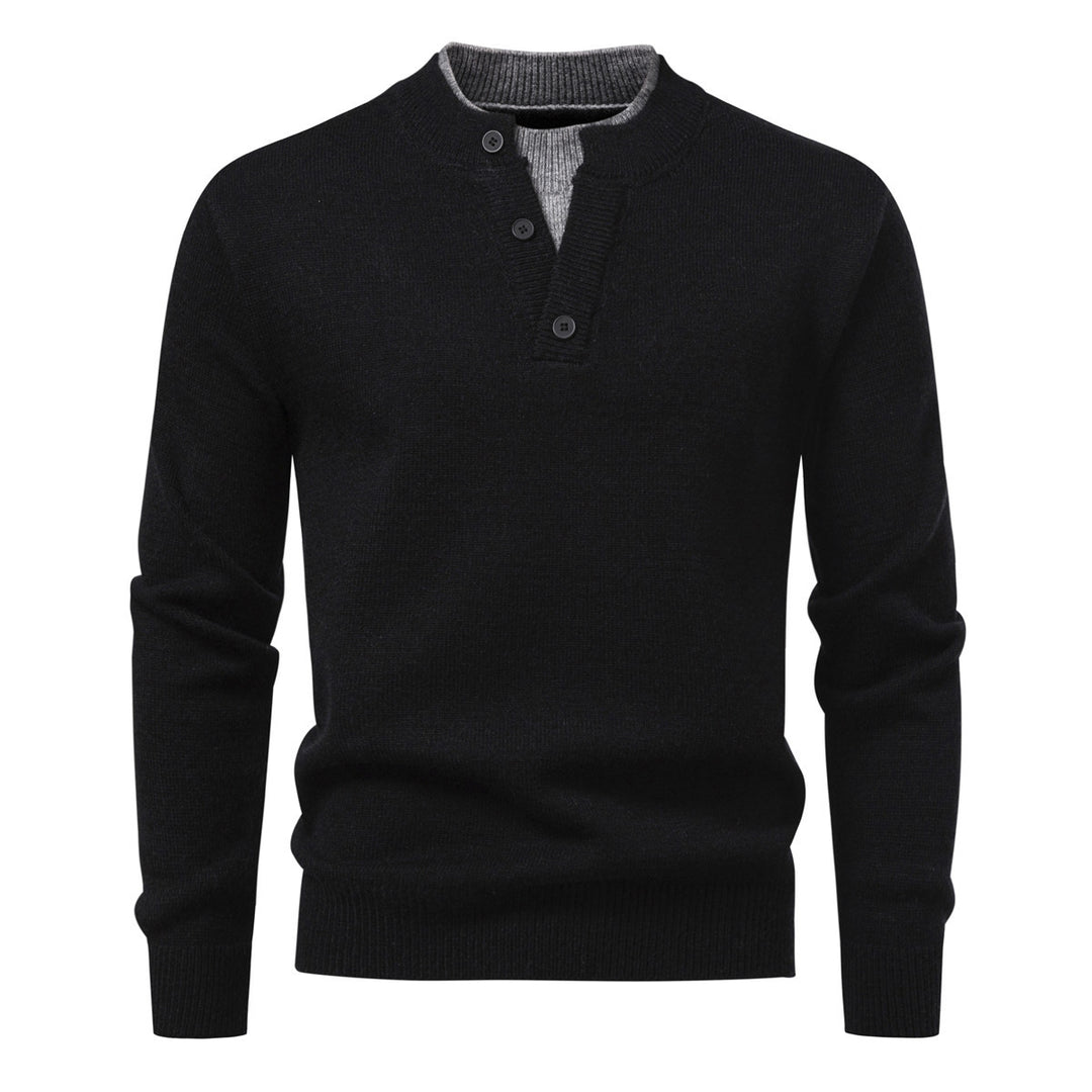 Herren Feinstrick-Henley-Pullover mit kurzer Knopfleiste und geripptem Stehkragen Nord Taschen