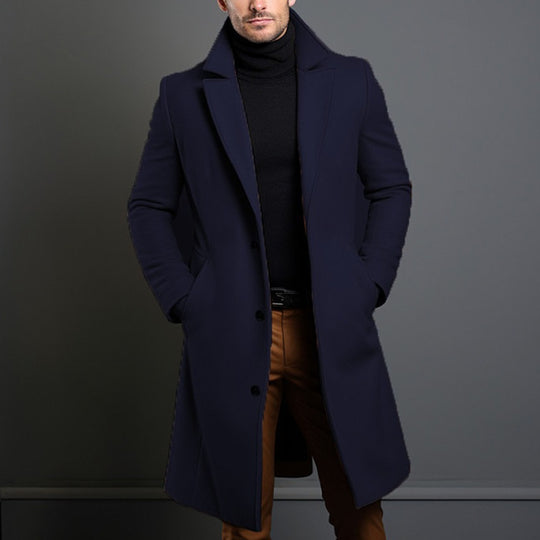 Herren Langer taillierter Wollmantel mit Reverskragen und Pattentaschen Nord Taschen