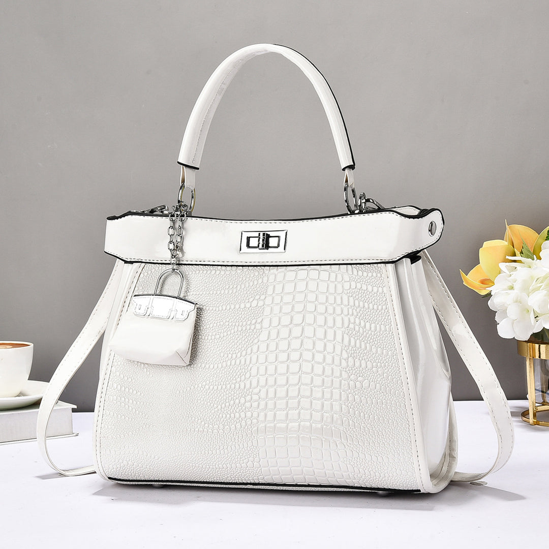 Damen Handtasche mit glänzender Krokodil-Prägung und abnehmbarer Mini-Clutch Nord Taschen