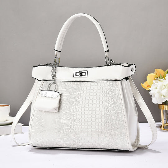 Damen Handtasche mit glänzender Krokodil-Prägung und abnehmbarer Mini-Clutch Nord Taschen