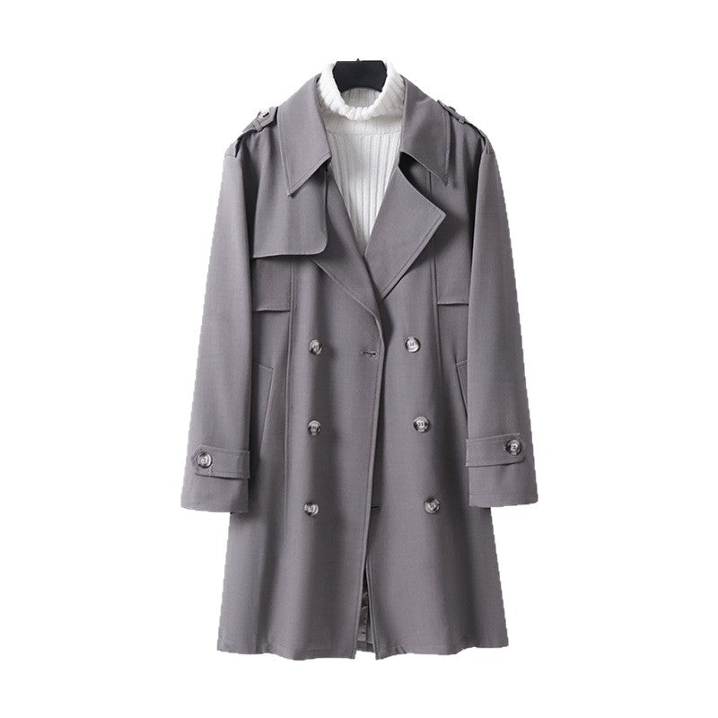 Damen Doppelreihiger Trenchcoat mit weitem Schalkragen und Epauletten Nord Taschen