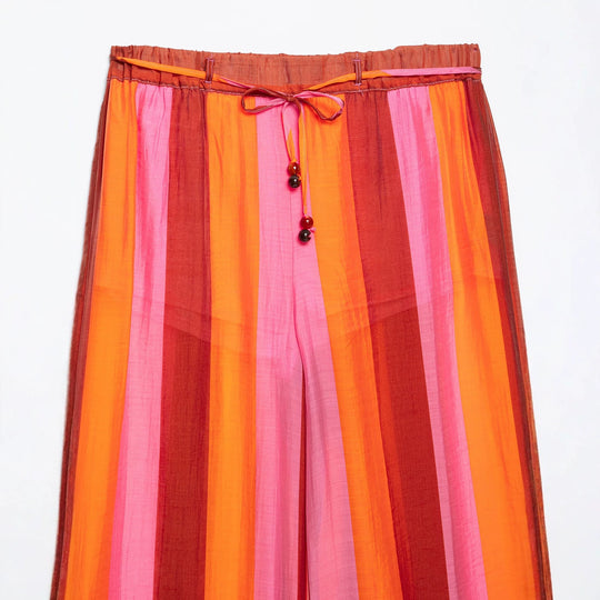 Damen Weite Culotte-Hose mit Tunnelzugbund und senkrechten Streifen Nord Taschen