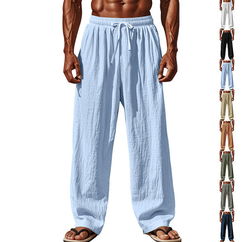 Herren nan Leichte Leinenhose mit weitem Bein und elastischem Bund