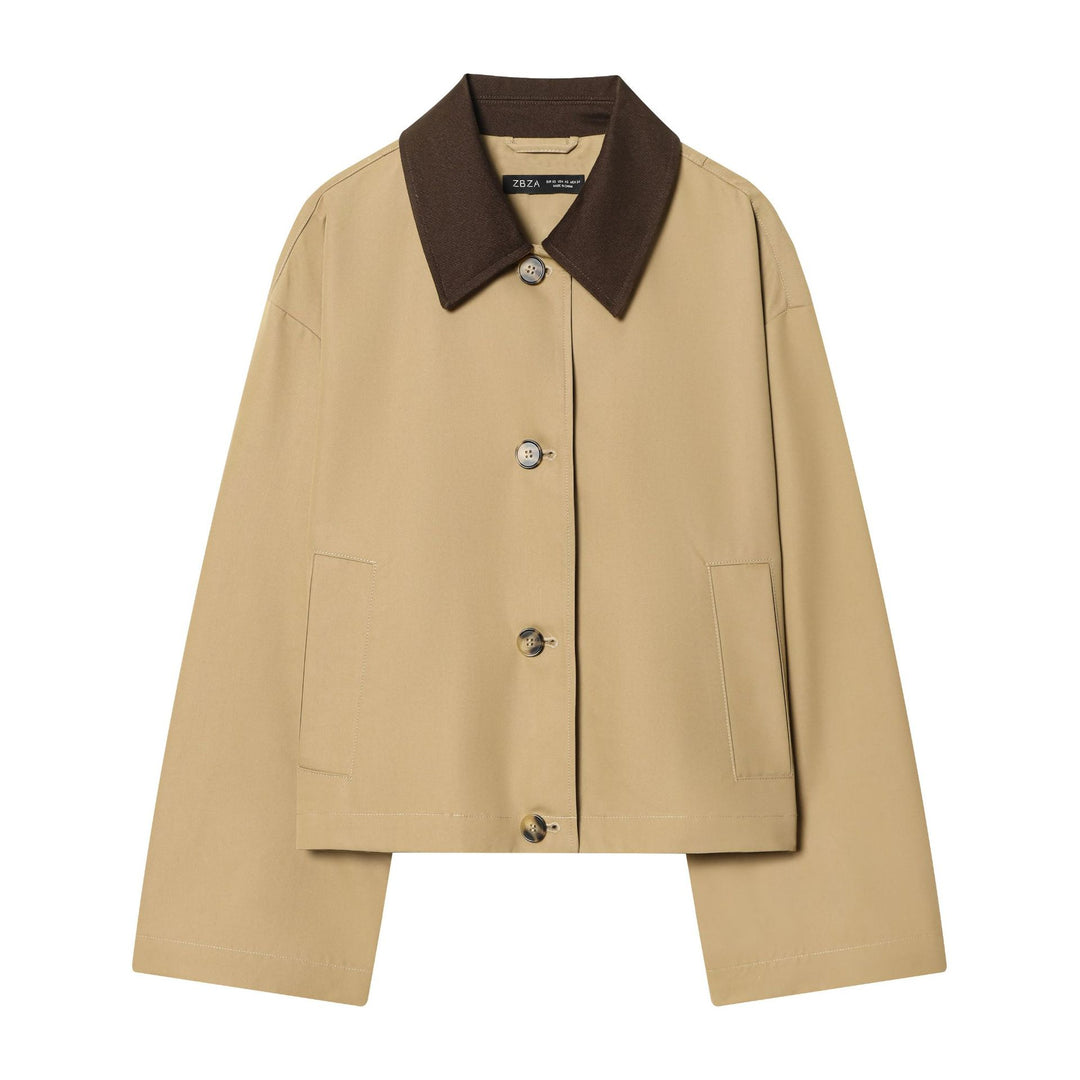 Damen Cropped Kurzjacke mit kontrastfarbenem Cordkragen und geradem Boxy‑Schnitt Nord Taschen