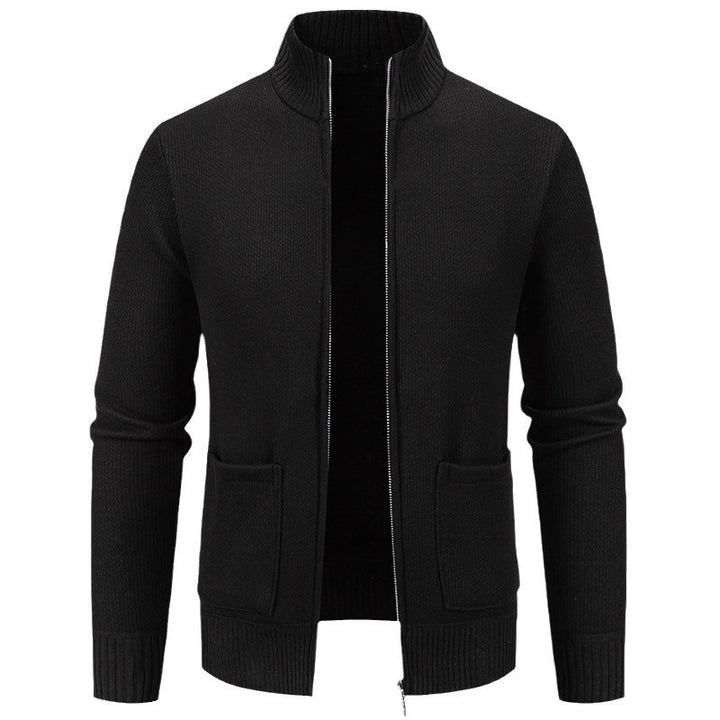 Herren feinstrukturierter Reißverschluss-Strickcardigan mit Stehkragen und aufgesetzten Taschen Nord Taschen