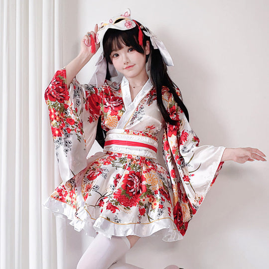 Damen traditionelles Kimono-Kleid mit fließendenÄrmeln und floralem Muster Nord Taschen