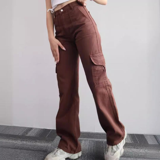 Damen Cargohose mit hoher Taille, geradem Bein und aufgesetzten Pattentaschen Nord Taschen