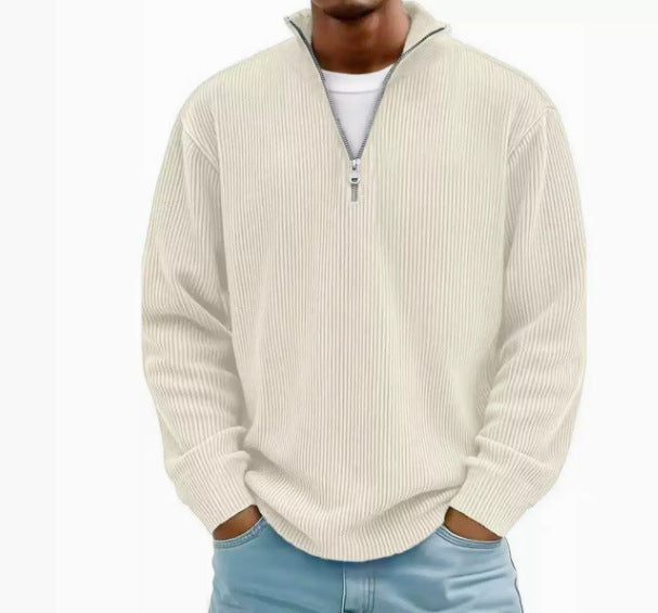 Herren Gerippter Halbzip-Strickpullover mit Stehkragen und lockerer Passform Nord Taschen