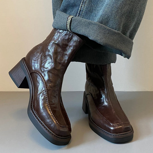 Damen Ankle-Boots im Mokassin‑Moccasin‑Look mit mittlerem Blockabsatz und Rückreißverschluss Nord Taschen