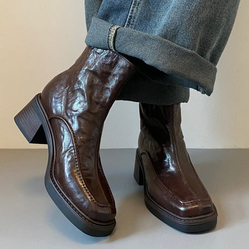 Damen Ankle-Boots im Mokassin‑Moccasin‑Look mit mittlerem Blockabsatz und Rückreißverschluss Nord Taschen