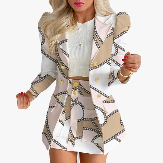 Damen Taillierter Doppelreihiger Blazer mit Puffärmeln und goldenen Zierknöpfen Nord Taschen