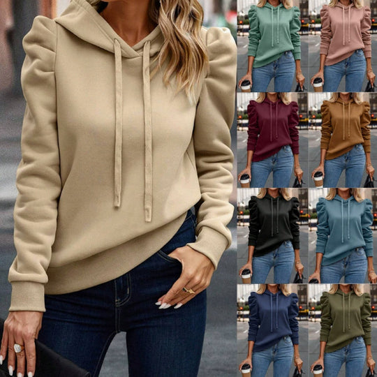 Damen Kapuzenpullover mit Puffärmeln, Tunnelzug und gerippten Bündchen Nord Taschen