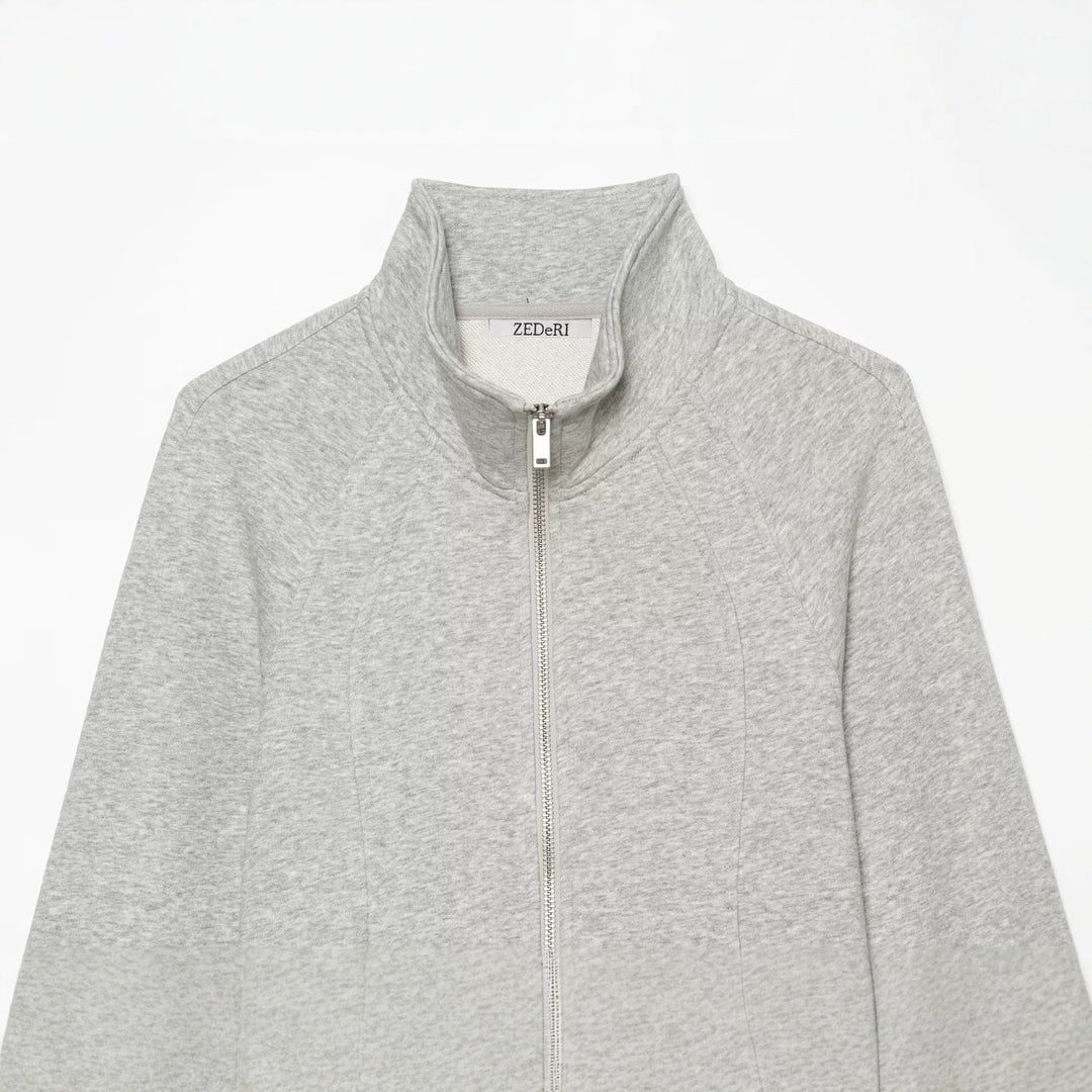 Damen Taillierter Sweatshirtcardigan mit durchgehendem Reißverschluss, Stehkragen und Raglanärmeln Nord Taschen