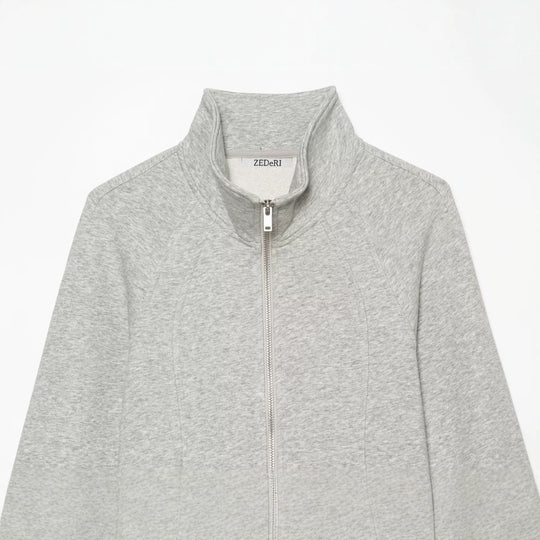 Damen Taillierter Sweatshirtcardigan mit durchgehendem Reißverschluss, Stehkragen und Raglanärmeln Nord Taschen