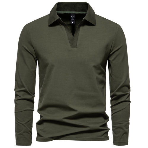 Herren Langarm-Poloshirt mit offenem V-Ausschnitt und Kentkragen Nord Taschen