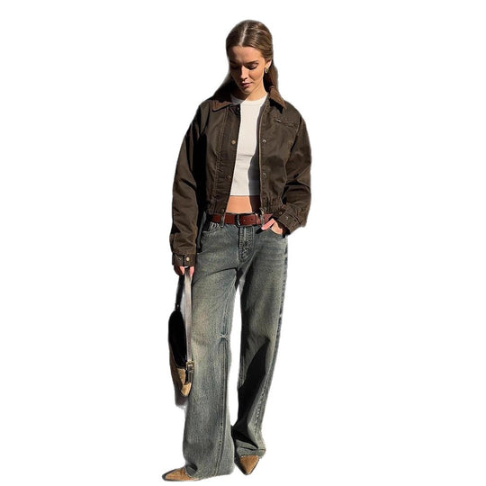 Damen Kurze Stepp-Blousonjacke im Leopardenmuster mit Cordkragen Nord Taschen