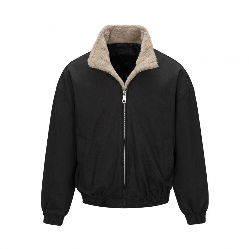 Herren Kastenförmige Bomberjacke mit Teddy‑Futter und hohem Stehkragen Nord Taschen