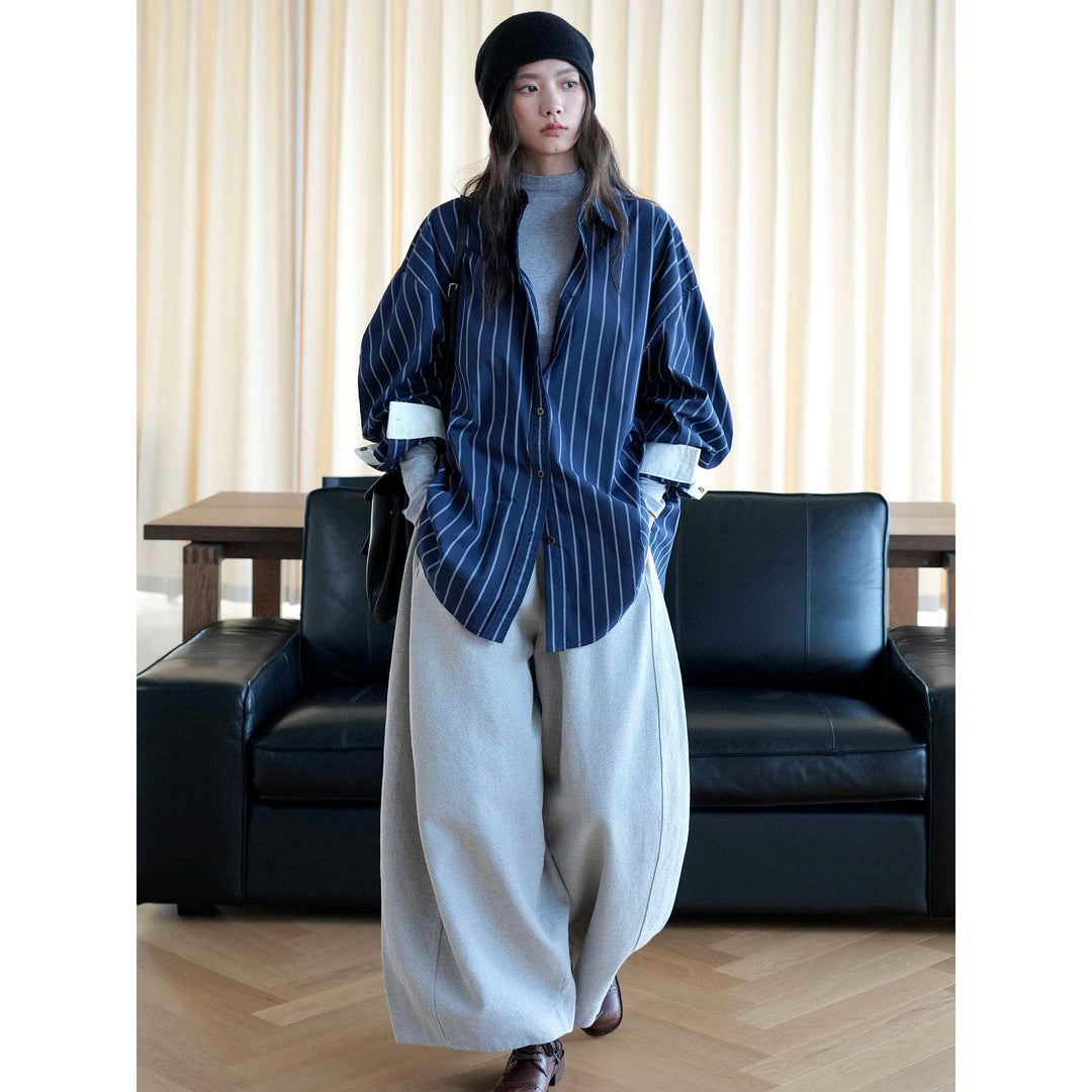 Damen Oversized-Streifenbluse mit Kontrastmanschetten Nord Taschen