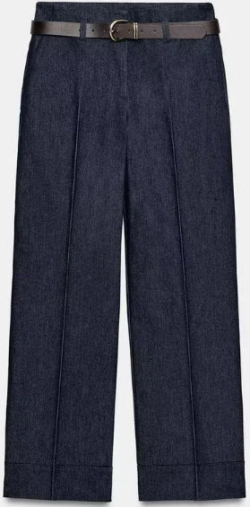 Damen Weite High‑Waist Palazzohose mit vertikalem Streifenmuster und elastischem Bund Nord Taschen