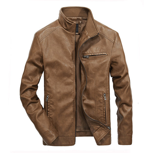 Herren Slim-Fit Kunstleder-Motojacke mit Stehkragen, Reißverschluss-Taschen und verstärkter Nahtführung Nord Taschen