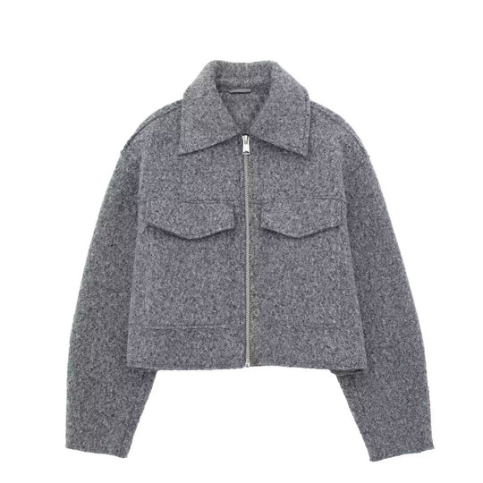 Damen Kurz geschnittene Teddyjacke mit Reißverschluss, Kragen und aufgesetzten Klappentaschen Nord Taschen