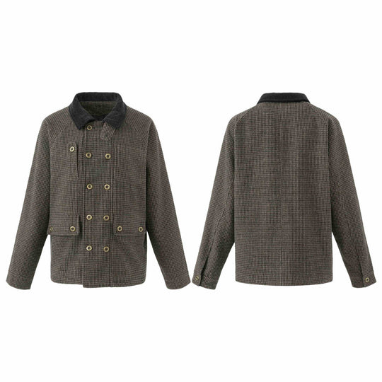 Herren Doppelreihiger Wollmix-Blouson mit Cordkragen und aufgesetzten Pattentaschen Nord Taschen