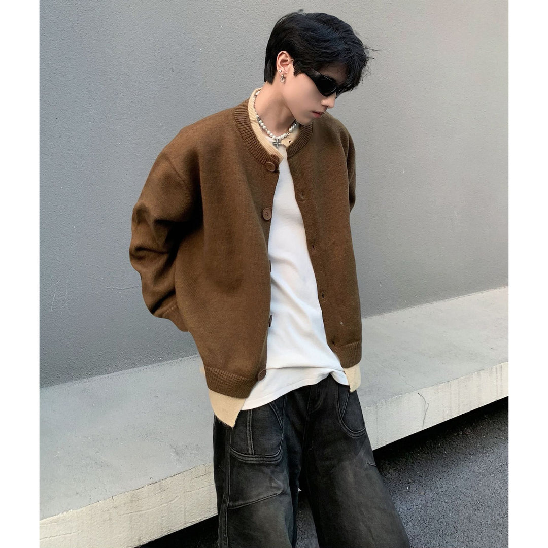 Herren Modische Strickjacke mit Knöpfen und kontrastierenden Ärmeln Nord Taschen