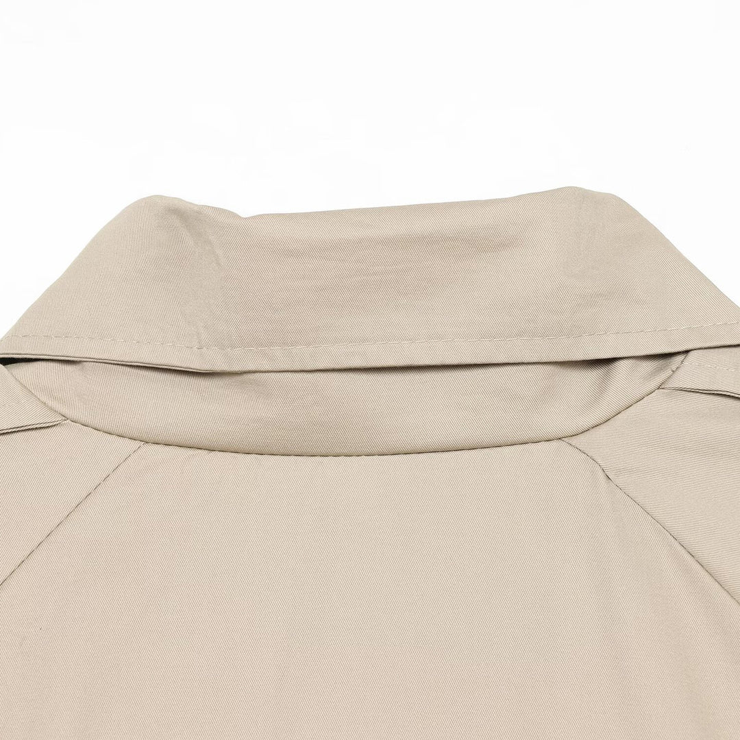 Damen Kurzblouson-Trench mit doppelreihiger Knopfleiste, Schulterpatten und Taillengürtel Nord Taschen