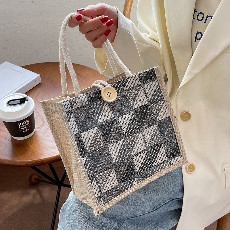 Damen Jute-Tasche mit modernem Karomuster Nord Taschen