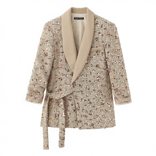 Damen Zweiteiliges Bouclé‑Wickelblazer und High‑Waist Palazzo‑Hosen Set Nord Taschen