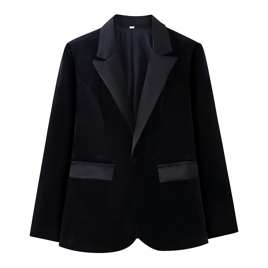 Damen Samt-Blazer mit Satin-Revers und taillierten Abnähern Nord Taschen