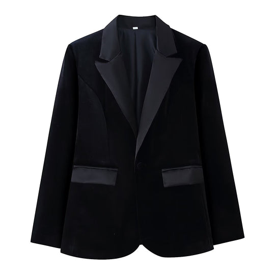 Damen Samt-Blazer mit Satin-Revers und taillierten Abnähern Nord Taschen