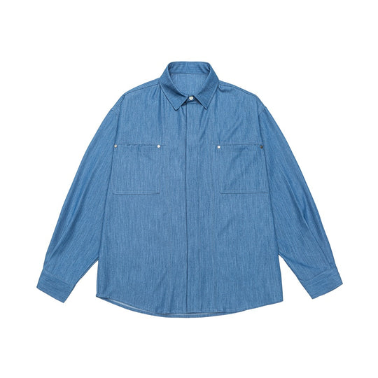 Herren Oversize Hemdjacke aus leichter Denim-Qualität mit verdeckter Knopfleiste und Brusttaschen Nord Taschen