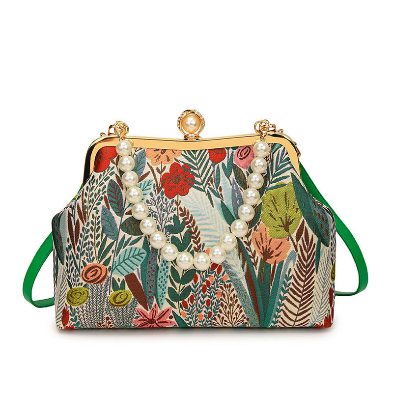Damen elegante Umhängetasche mit floralem Design und Perlenakzenten Nord Taschen