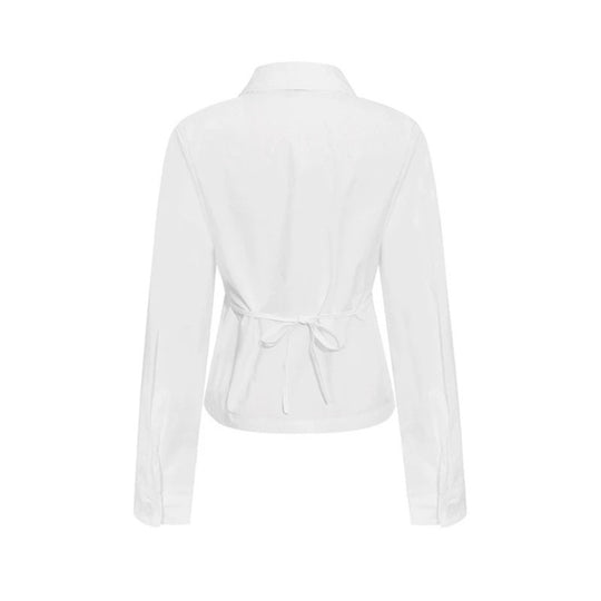 Damen Taillierte leichte Baumwoll-Blusenjacke mit Rundkragen und Doppelknopfreihe Nord Taschen