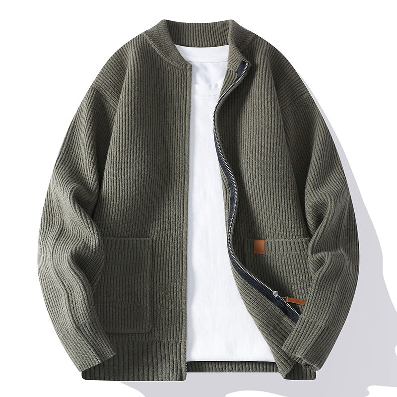Herren gerippte Strickjacke mit durchgehendem Reißverschluss und aufgesetzten Taschen Nord Taschen