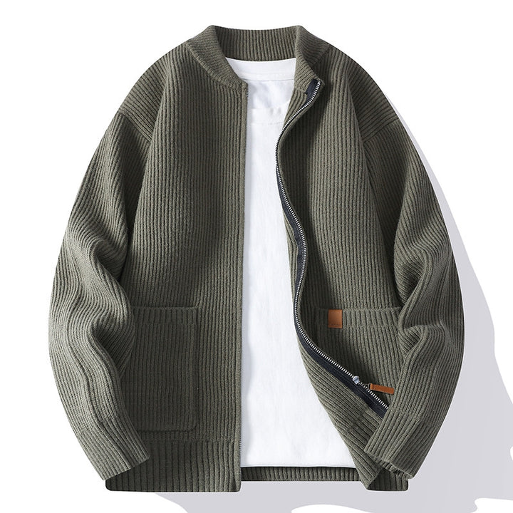 Herren gerippte Strickjacke mit durchgehendem Reißverschluss und aufgesetzten Taschen Nord Taschen